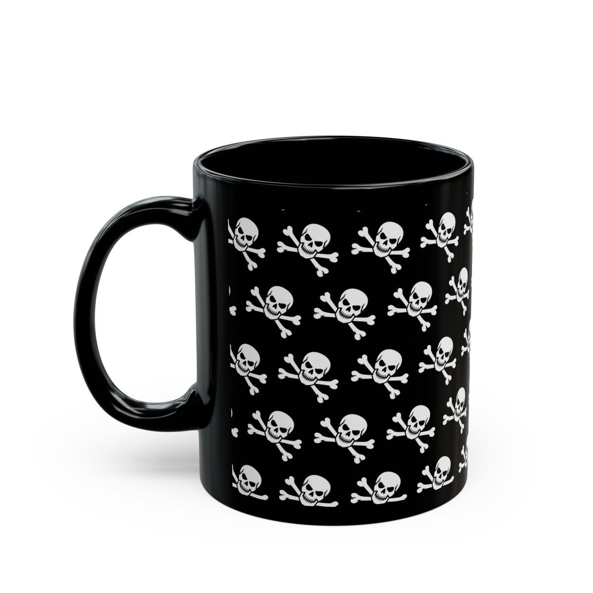 Skull & Crossbones Pattern Mug — Gothic Black Coffee Cup (11oz/15oz)