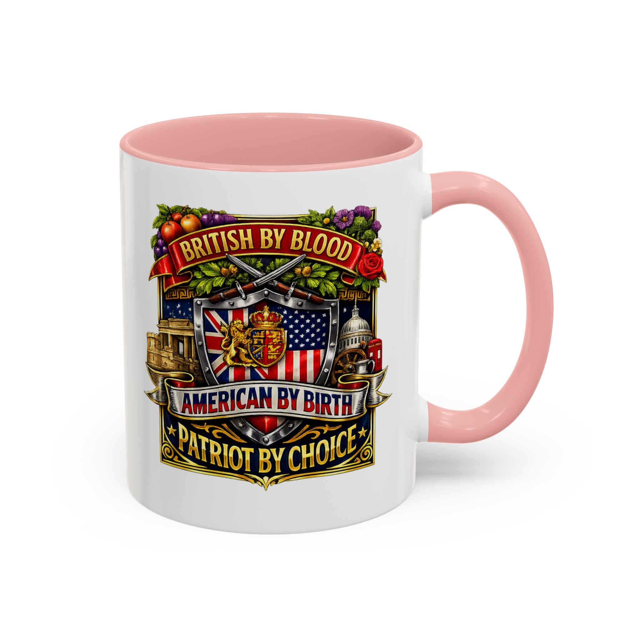 British Pride Coffee Mug — "British by Blood, American by Birth, Patriot by Choice" Patriotic Ceramic Mug