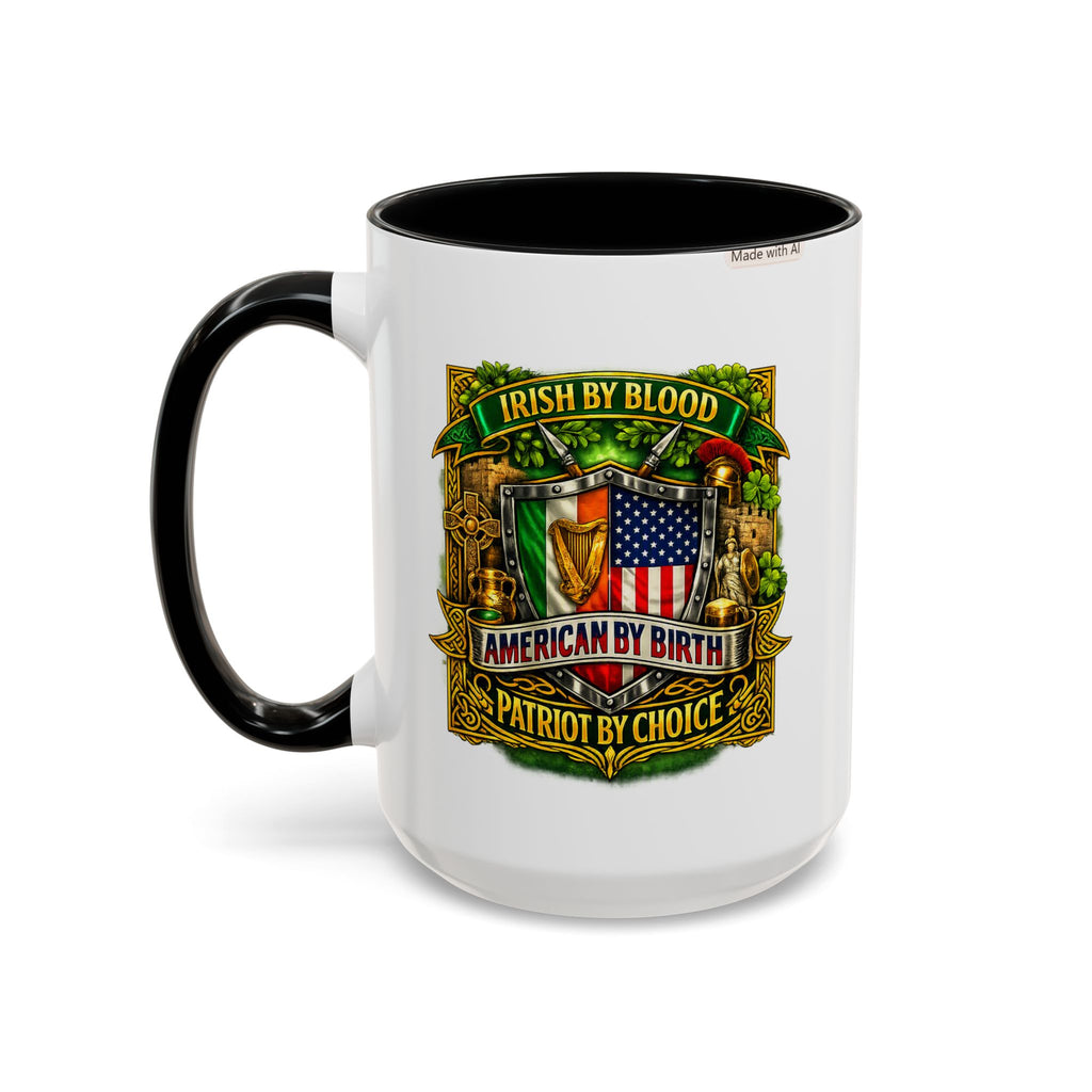 Irish Pride Coffee Mug — "Irish by Blood, American by Birth, Patriot by Choice" Patriotic Ceramic Mug