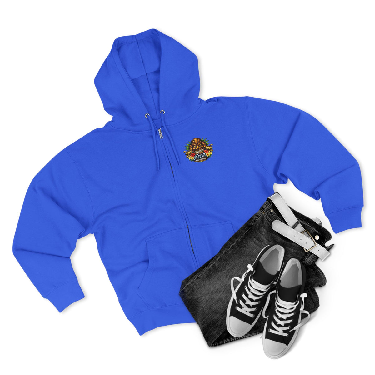 Vintage Hawaiian Bait Shop Zip Hoodie — Island Vibes with a WWll Pinup Graphic