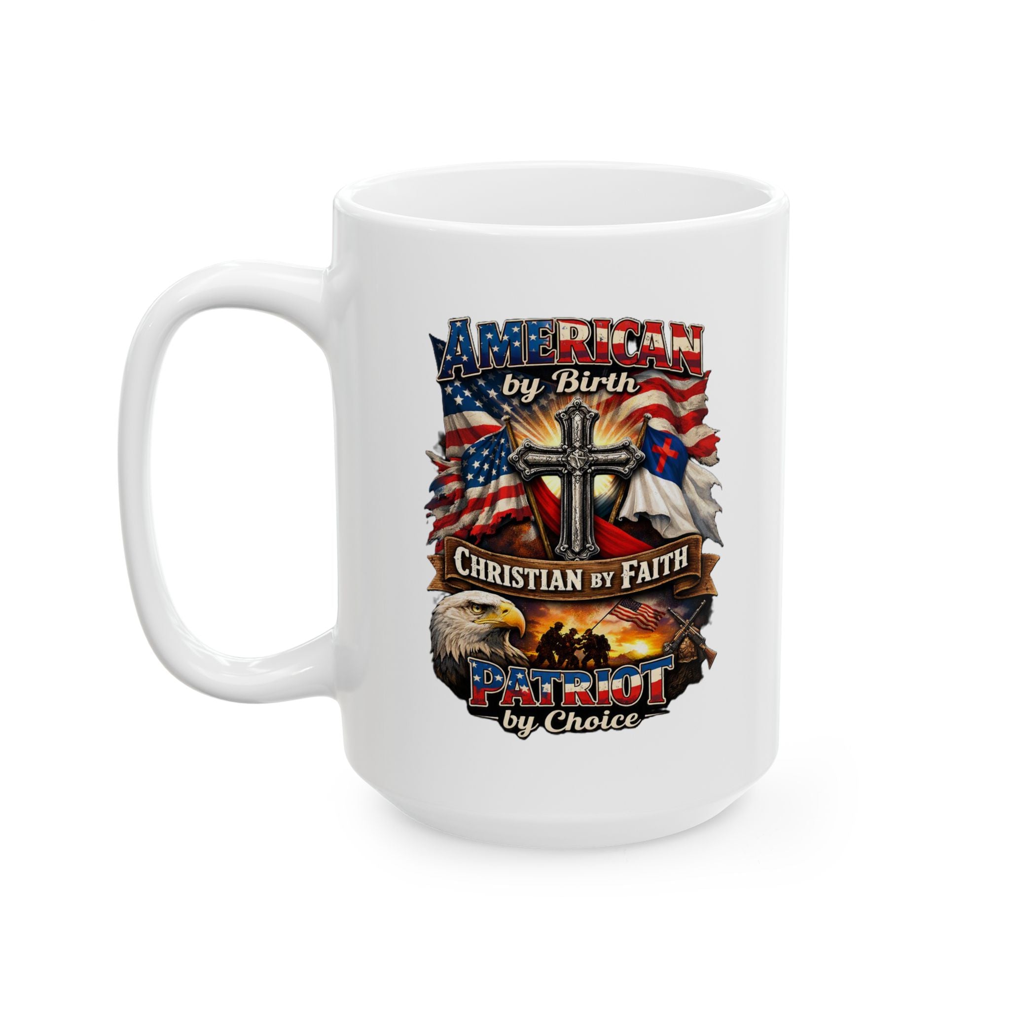 Patriotic Eagle Ceramic Mug - American Flag Skull Design (11oz, 15oz)