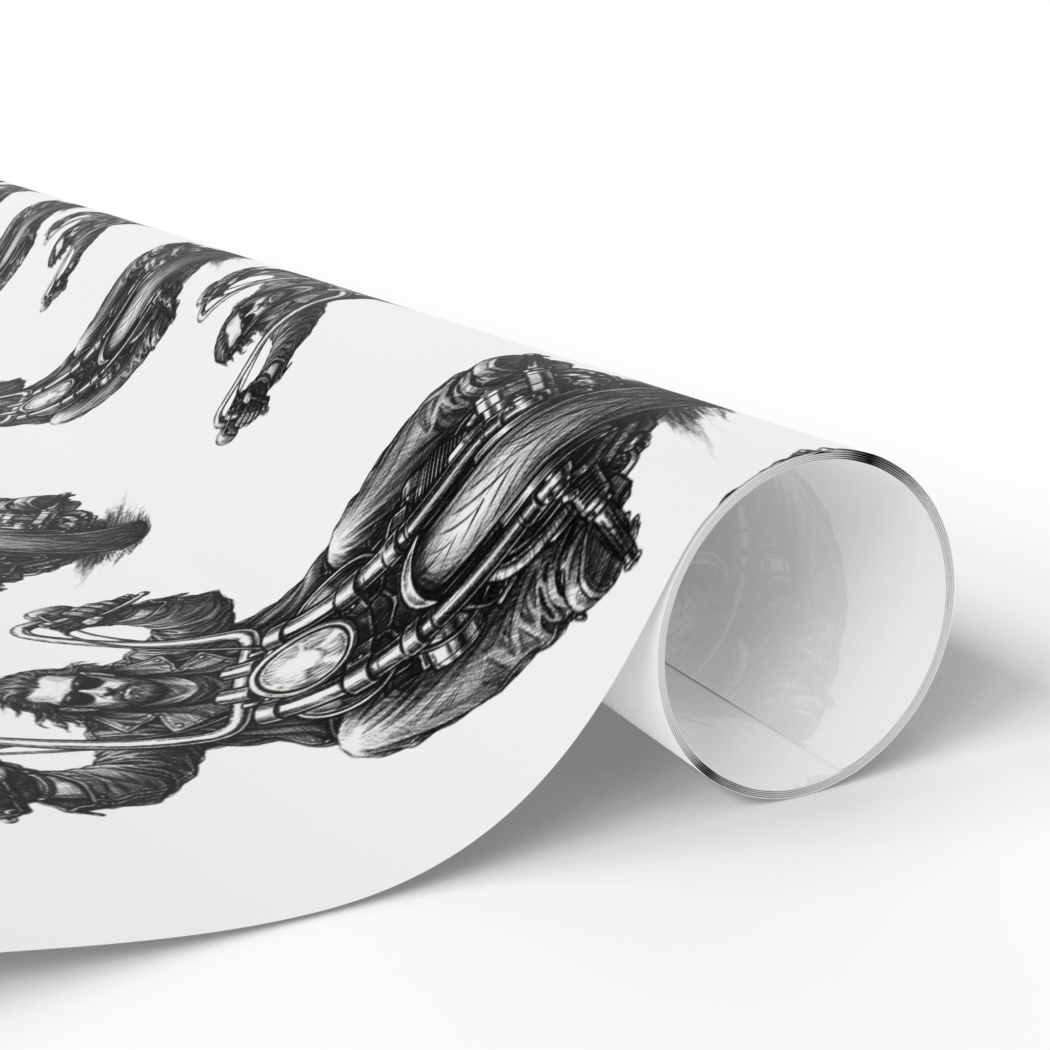 Vintage Biker Pattern Wrapping Paper — Black & White Holiday Gift Wrap
