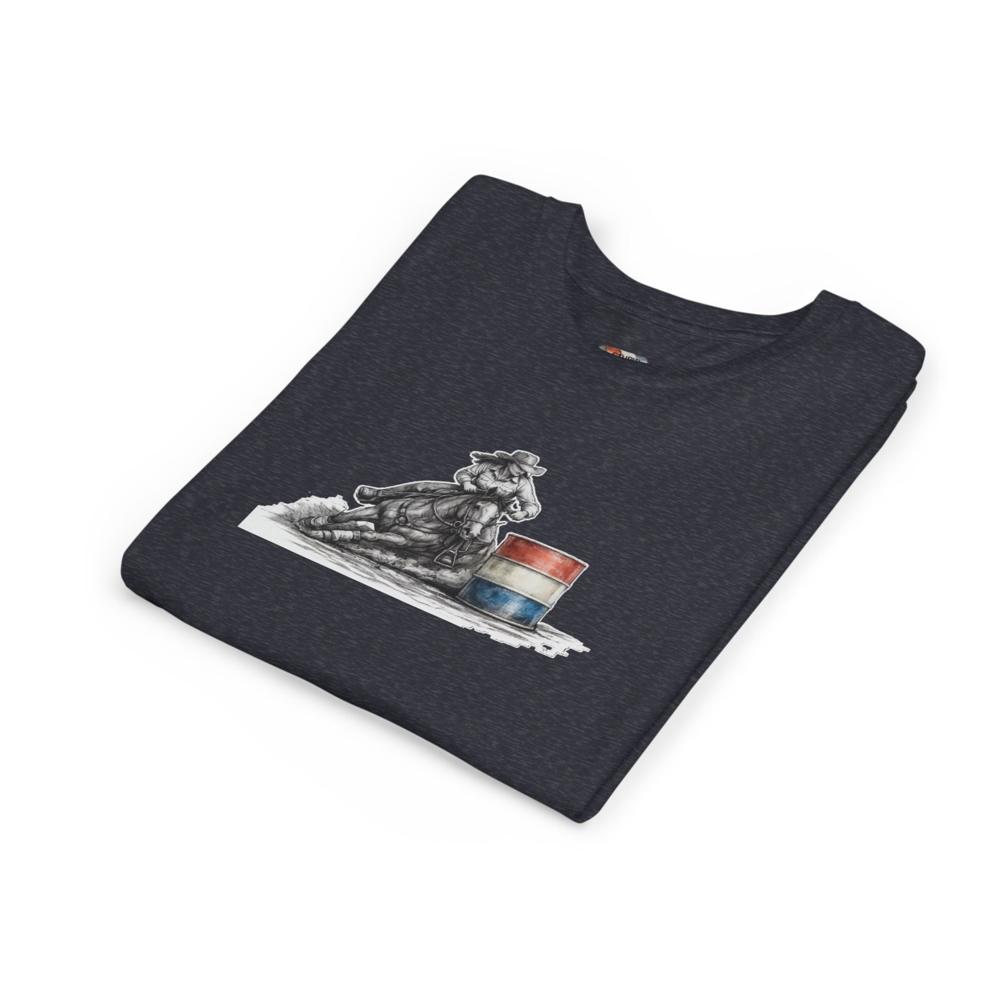 Youth Tee — Rodeo Cowgirl with Patriotic Barrel Graphic