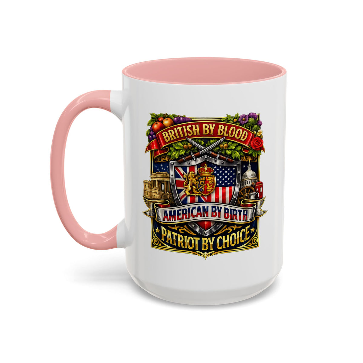British Pride Coffee Mug — "British by Blood, American by Birth, Patriot by Choice" Patriotic Ceramic Mug