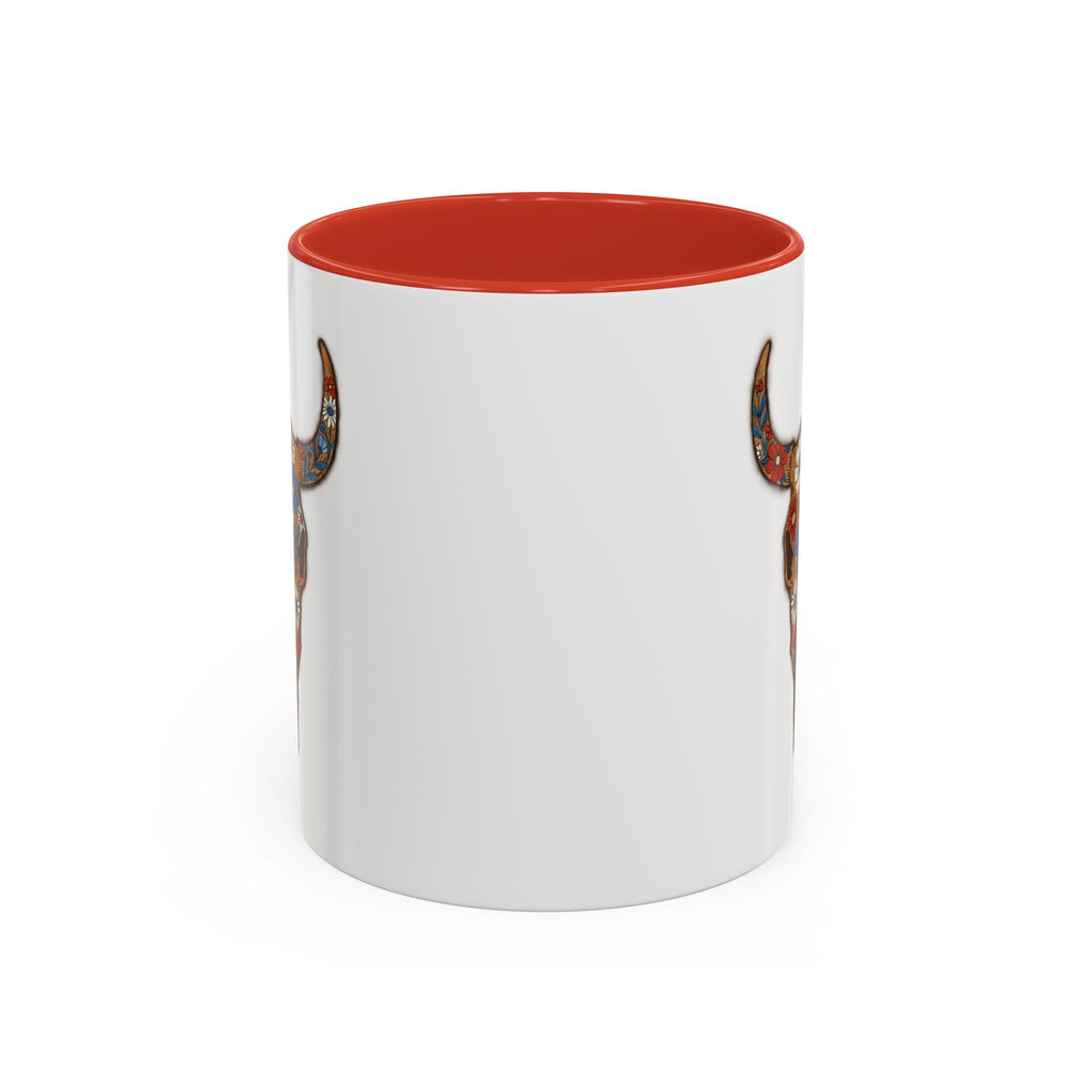 Red, White and Blue Floral Bull Skull Coffee Mug — Southwestern Accent 11/15oz