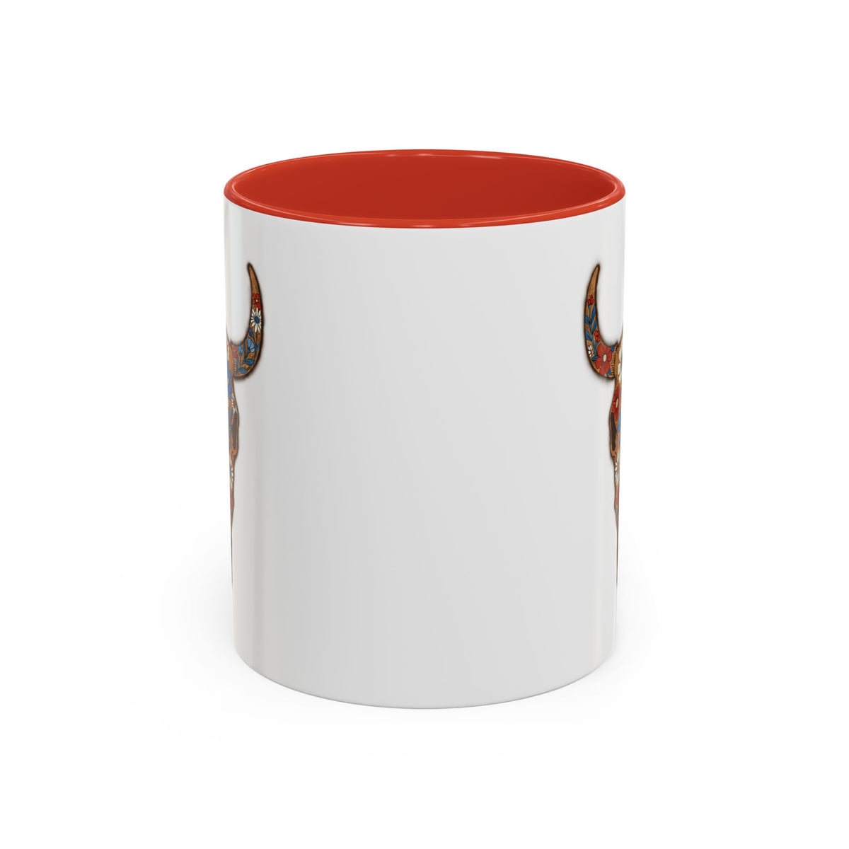 Red, White and Blue Floral Bull Skull Coffee Mug — Southwestern Accent 11/15oz