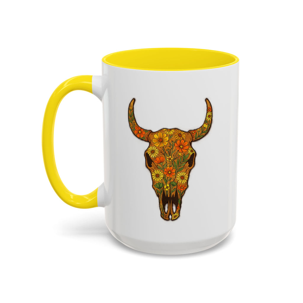 Copy of Turquoise Floral Bull Skull Coffee Mug — Southwestern Accent 11/15oz