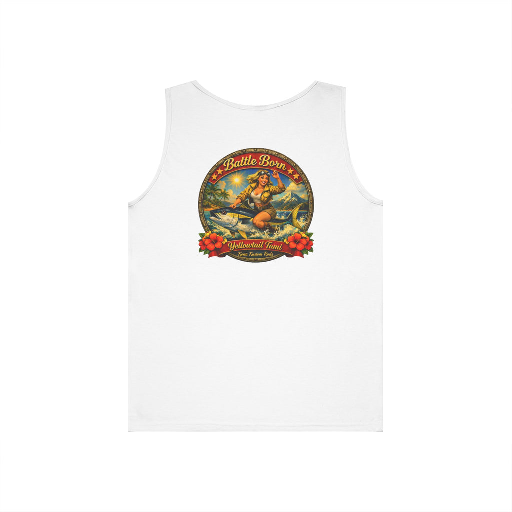 Kona Kustom Rods Tank Top — 'Yellowtail Tami' Retro Beach Graphic