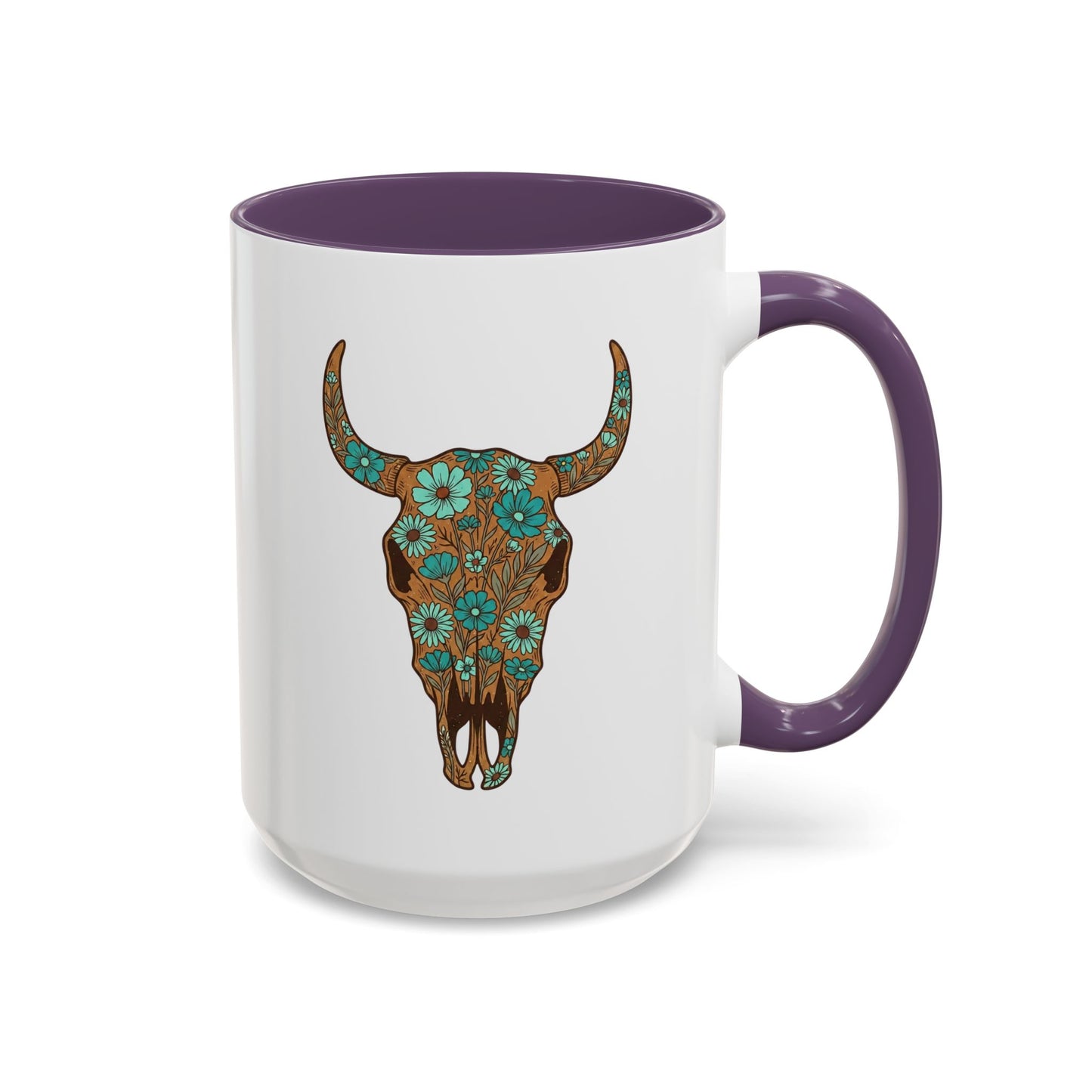 Turquoise Floral Bull Skull Coffee Mug — Southwestern Accent 11/15oz