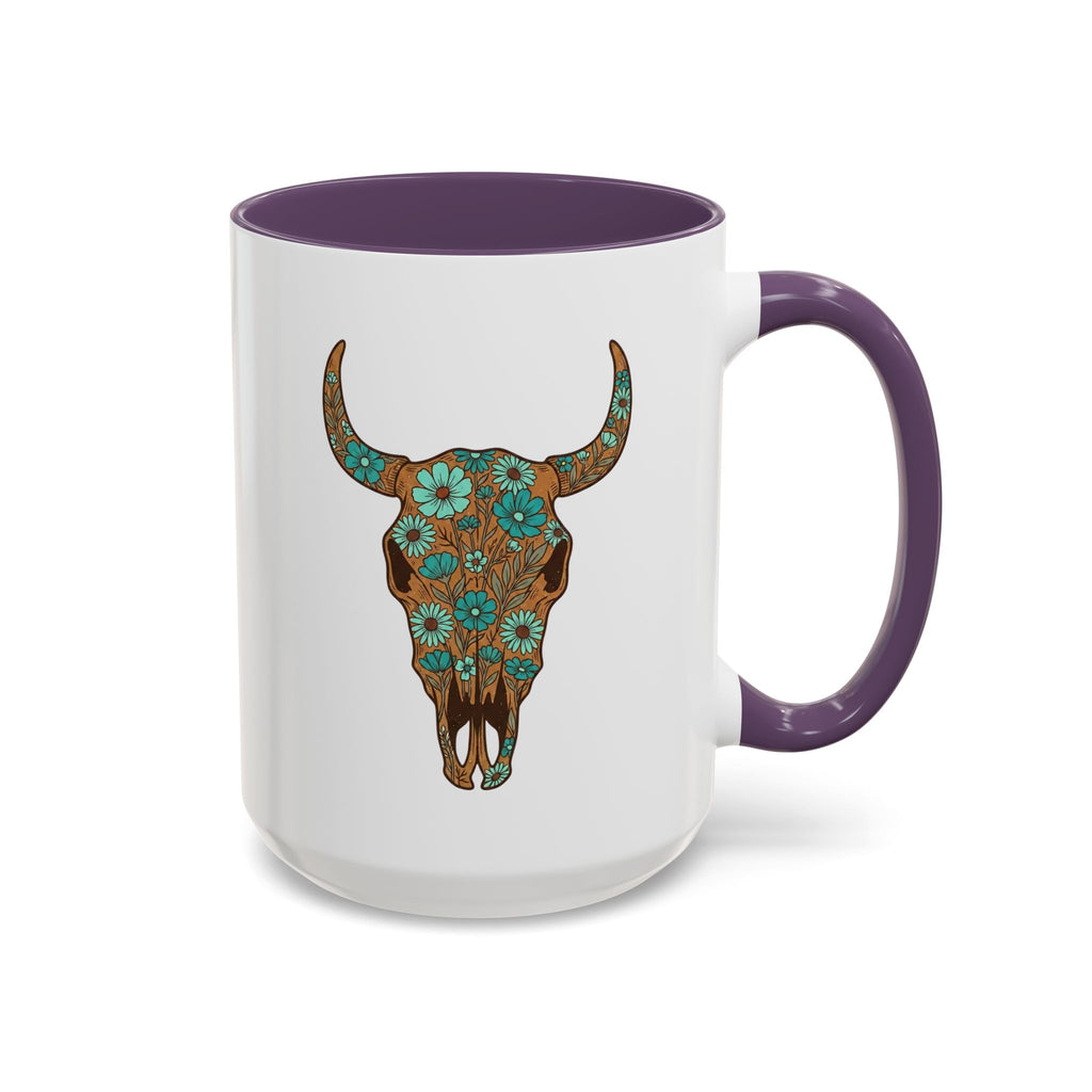 Red, White and Blue Floral Bull Skull Coffee Mug — Southwestern Accent 11/15oz