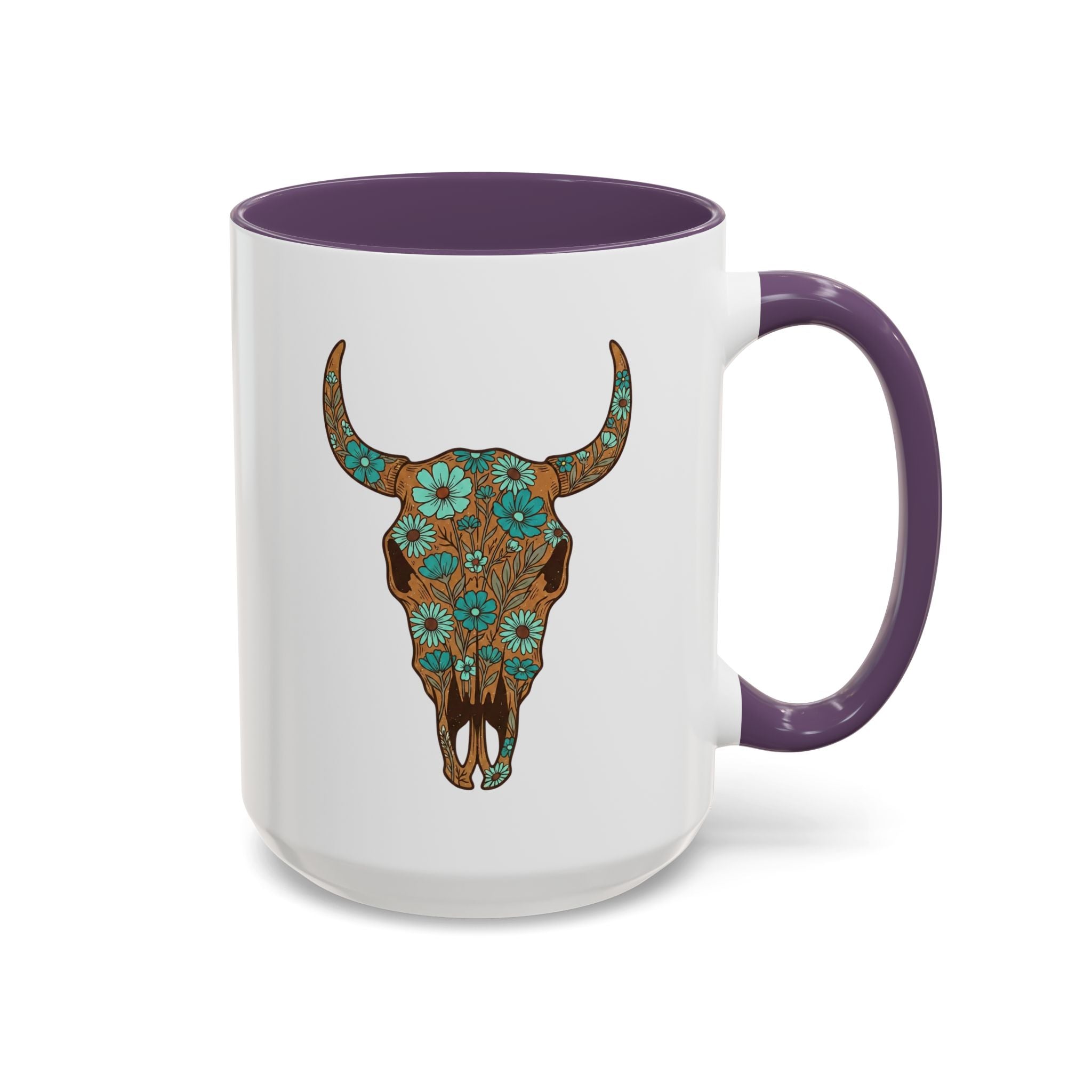 Red, White and Blue Floral Bull Skull Coffee Mug — Southwestern Accent 11/15oz