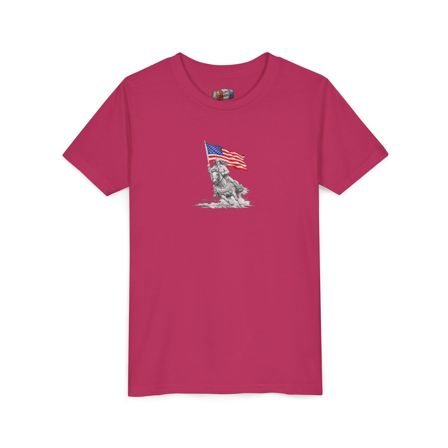 Youth Tee — Rodeo Bull Rider with Patriotic Barrel Graphic