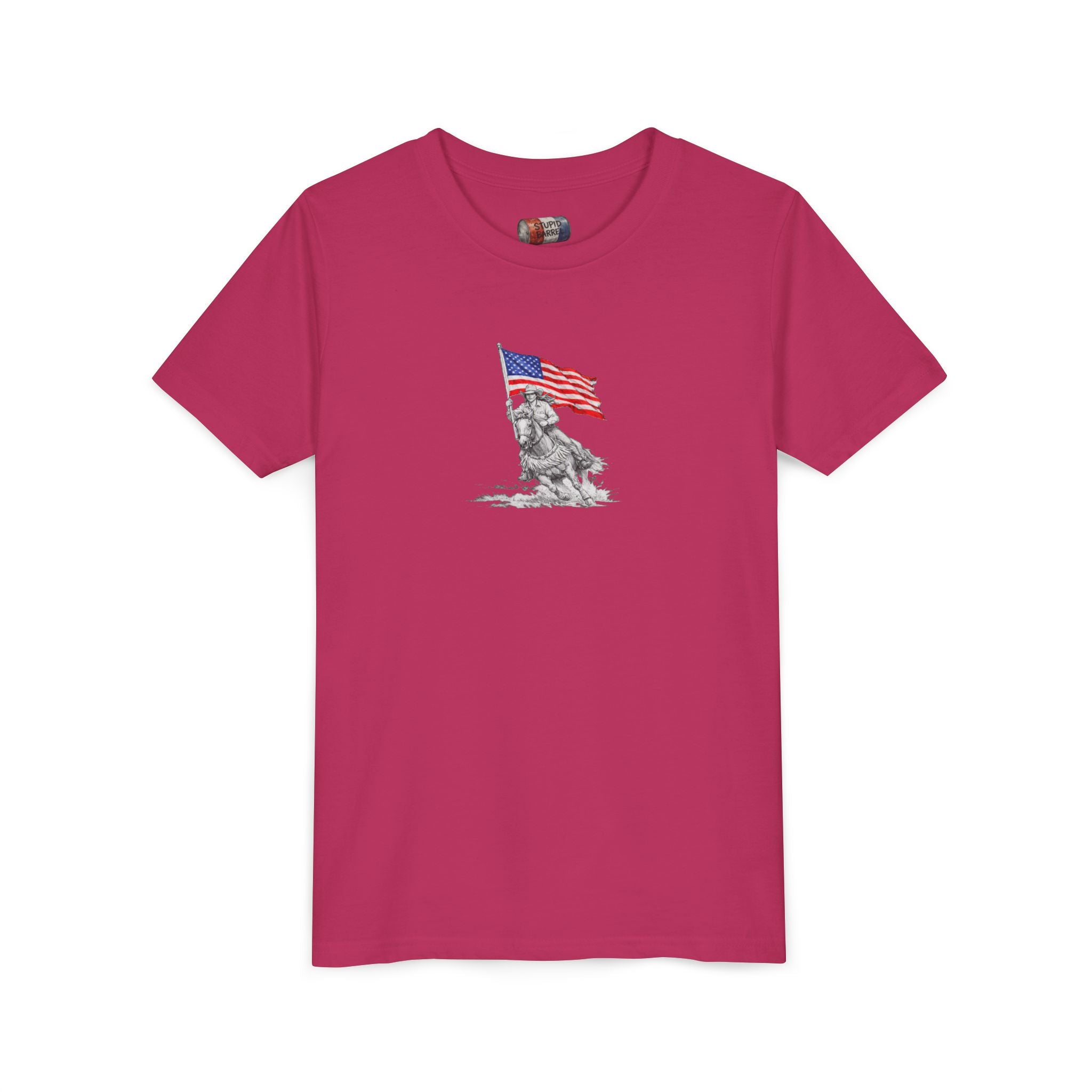 Youth Tee — Rodeo Bull Rider with Patriotic Barrel Graphic