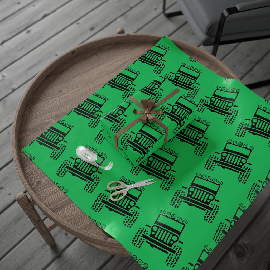 Green 4X4 offroad Pattern Wrapping Paper — Succulent-Themed Gift Wrap for Jeep Lovers