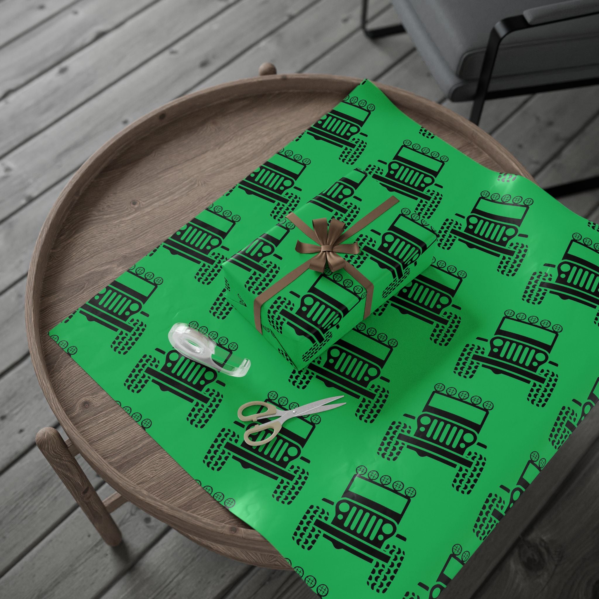 Green 4X4 offroad Pattern Wrapping Paper — Succulent-Themed Gift Wrap for Jeep Lovers